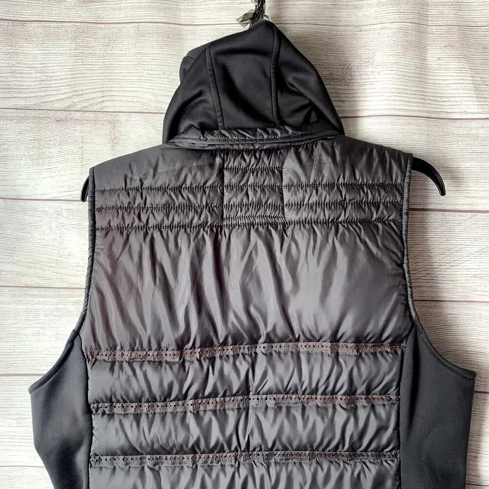 BKE Sport Black Quilted Puff Vest Zip Up Hood Orange Interior Size XL